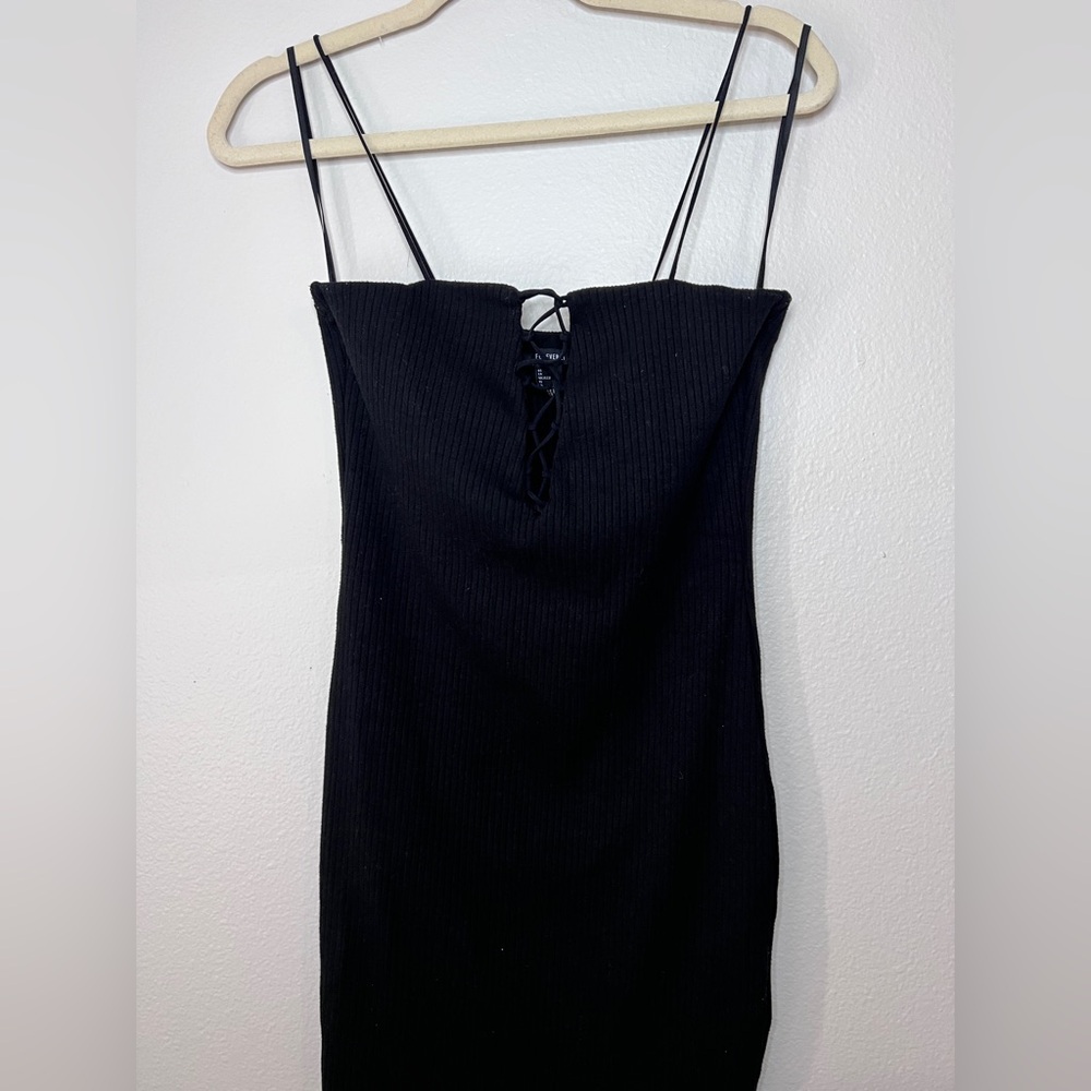 Forever 21 Black Strappy Dress with Lace-Up Detail